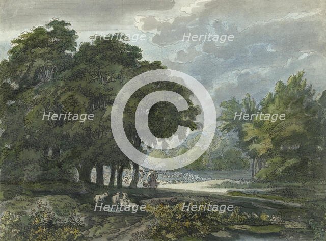 Shepherds with herd in a wooded landscape, 1706-1759. Creator: Jacob van Liender.