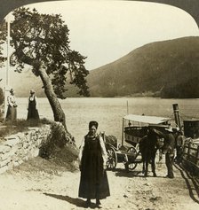 'When the lake steamer calls at Tinoset pier - view across Tinsjo to the hills, Norwway', c1905. Creator: Unknown.