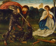 The fight: St George killing the dragon VI, 1866. Artist: Burne-Jones, Sir Edward Coley (1833-1898)