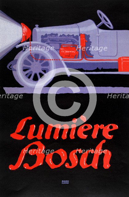 French advertisement for Bosch car headlamps, 1913. Artist: Bern Hard