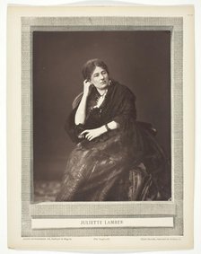 Juliette Lamber, [French feminist writer], c. 1876. Creator: Ferdinand J. Mulnier.