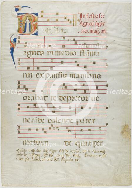 Saint Agnes in a Historiated Initial "V" from an Antiphonary, 1310/15. Creator: Neri da Rimini.