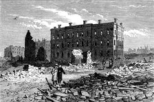 Ruins of Chicago after the Fire: Post-Office and Tribune Buildings, 1871. Creator: Unknown.