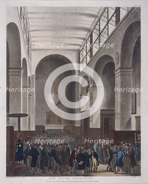Stock Exchange, Bartholomew Lane, London, 1809. Artist: Joseph Constantine Stadler
