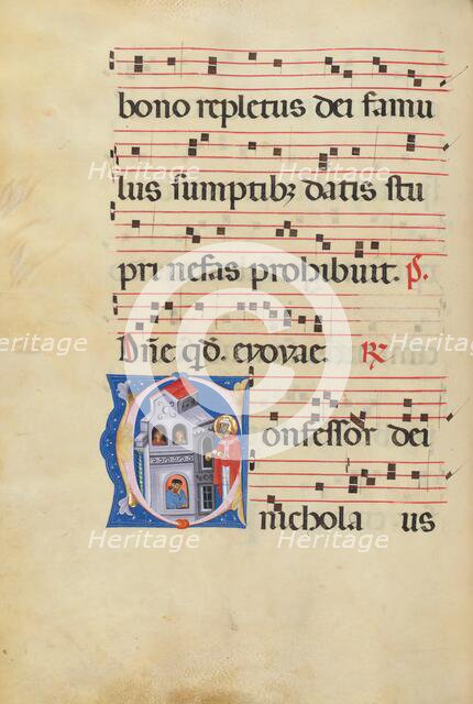 Initial C: Saint Nicholas; Antiphonal, late 13th century. Creator: Master of Gerona.