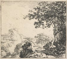 Eight landscapes. Plate 7: Mountainous landscape with trees, 1640-51. Creator: Herman Naiwincx.