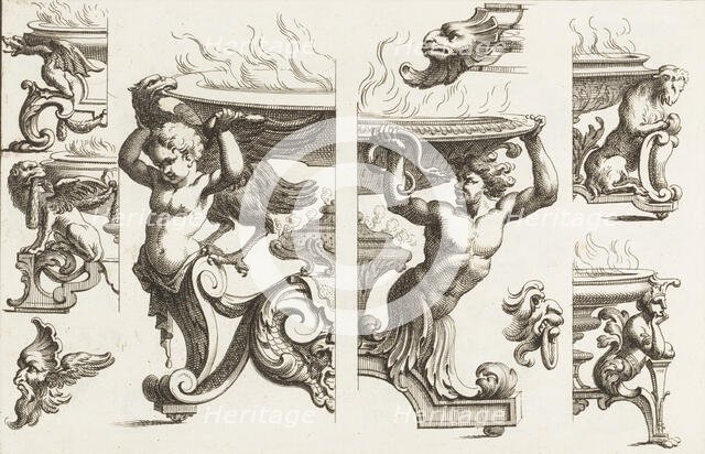 Desseins de Brasiers dont les Ornements peuuent Seruir aux Cuuettes, Tables, et autre..., 1660-1713. Creator: Alexis Loir I.