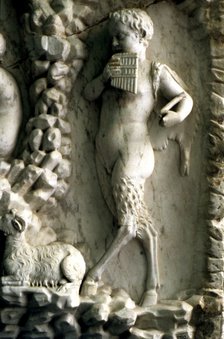 God Pan as a child playing the flute, fragment of the relief in Amalthea fountain.