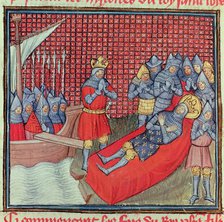 Saint Louis dies of plague during the Crusade against Tunisia on August 25, 1270. Miniature in th…