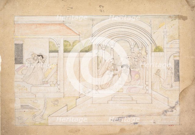 The Marital Bliss of Nala and Damayanti: Folio from a Nala-Damayanti Series, ca. 1800-10. Creator: Ranjha.