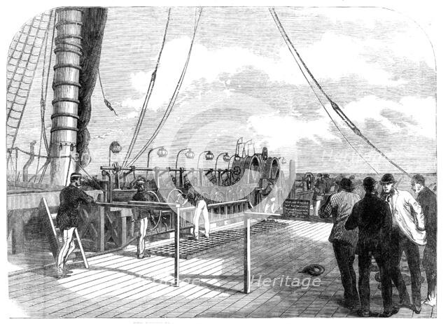 The Atlantic Telegraph Expedition: the paying-out machinery of the Great Eastern, 1865. Creator: Unknown.