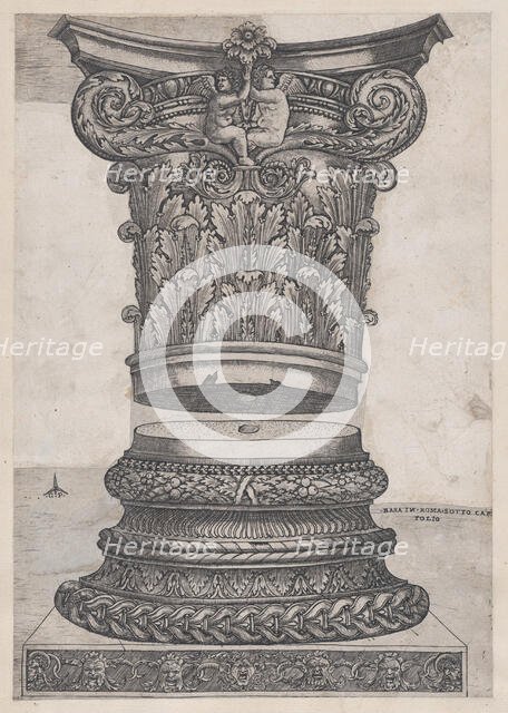Speculum Romanae Magnificentiae: Decorated capital and base, ca. 1537., ca. 1537. Creator: Master GA.