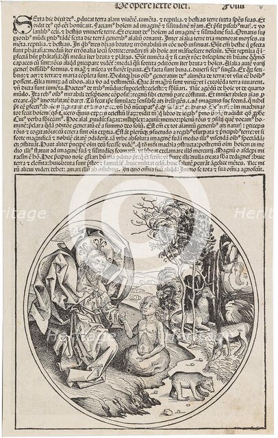 De opere serte diei (from the Schedel's Chronicle of the World), ca 1493. Creator: Wolgemut, Michael (1434-1519).