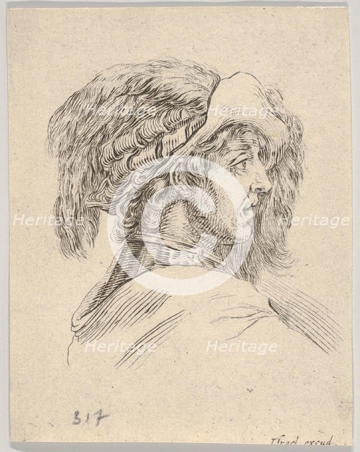 Head of a Man without a Beard, Turned in Profile to the Right, from Diverse Heads and Figu..., 1650. Creator: Stefano della Bella.