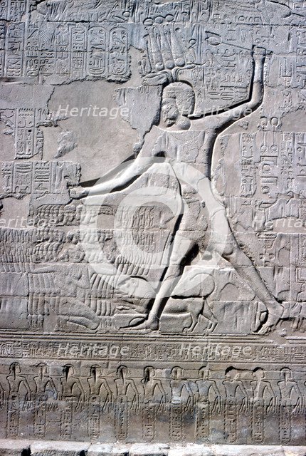 Detail of a relief of Pharaoh smiting his enemies, Temple of Khnum, Ptolemaic & Roman Periods. Artist: Unknown