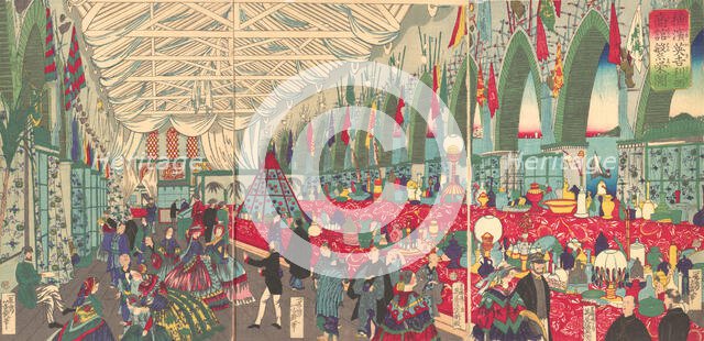 “The Flourishing of an English Trading Firm in Yokohama” , 9th month, 1870. Creator: Utagawa Yoshiiku.