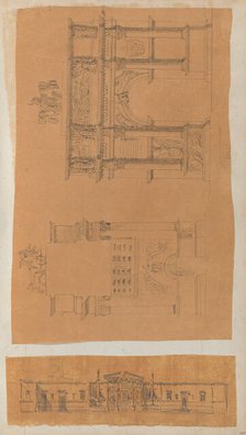 Page from a Scrapbook containing Drawings and Several Prints of Architecture, Int..., ca. 1800-1850. Creators: Workshop of Charles Percier, Workshop of Pierre François Léonard Fontaine.