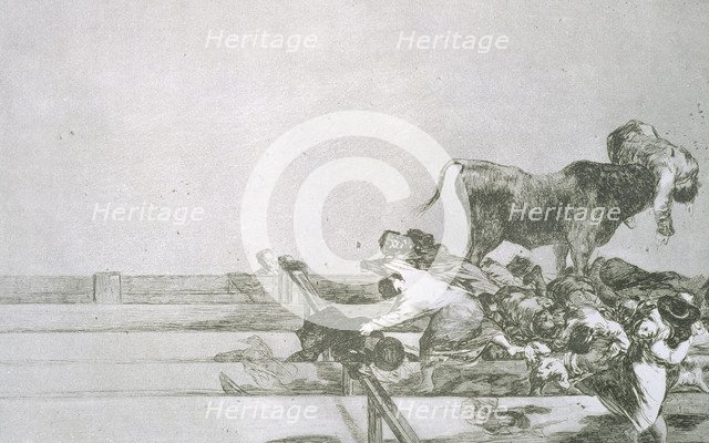 Bullfighting, series of etchings by Francisco de Goya, plate 21: 'Desgracias acaecidas en el tend…