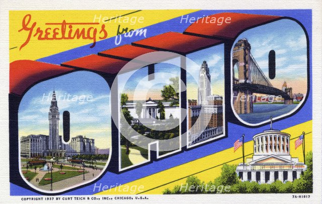 'Greetings from Ohio', postcard, 1937. Artist: Unknown