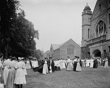 Leaving chapel [Mary Lyon Hall], Mount Holyoke College, South Hadley, Mass., c1908. Creator: William H. Jackson.