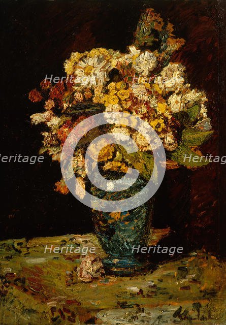 Flowers in a Blue Vase, 1879-1883. Creator: Adolphe Monticelli.