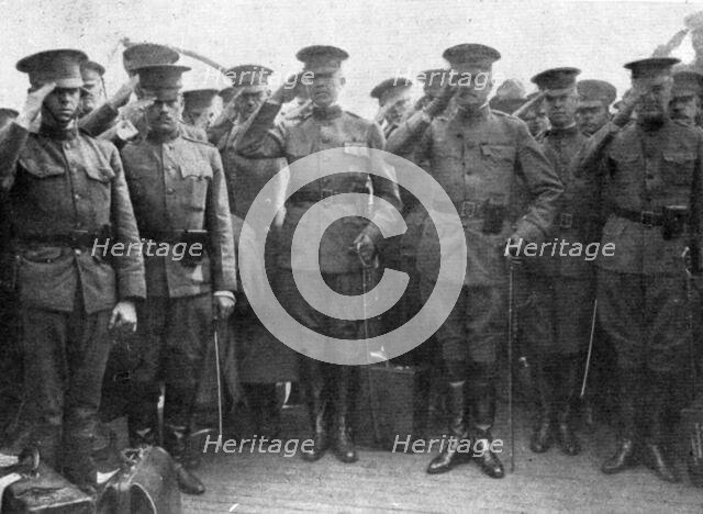'L'Arrivee du General Pershing; Le general et ses officiers ecoutant la Marseillaise', 1917. Creator: Unknown.