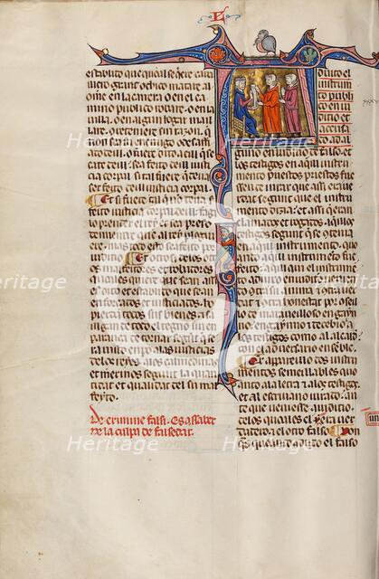 Initial A: Two Men before a Judge; Vidal Mayor, about 1290-1310. Creator: Unknown.