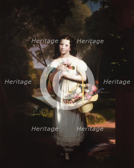 Little Girl with Flowers (Amelia Palmer), ca. 1830. Creator: Charles Cromwell Ingham.