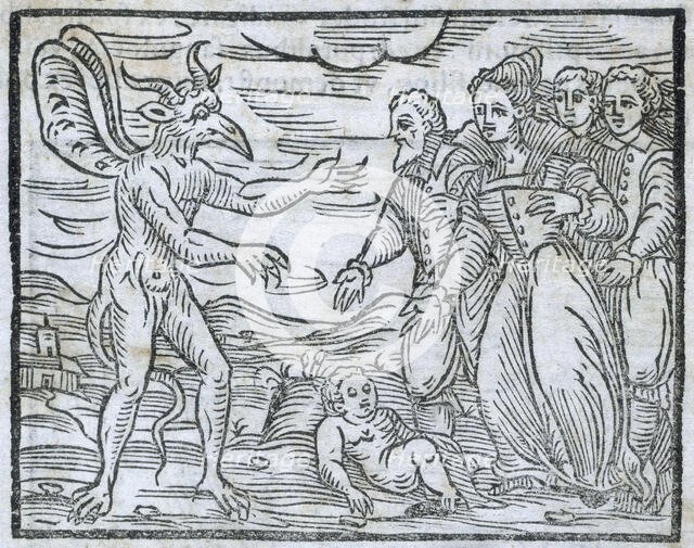 Sorcerers presenting a child to the devil, 1608.  Creator: Unknown.