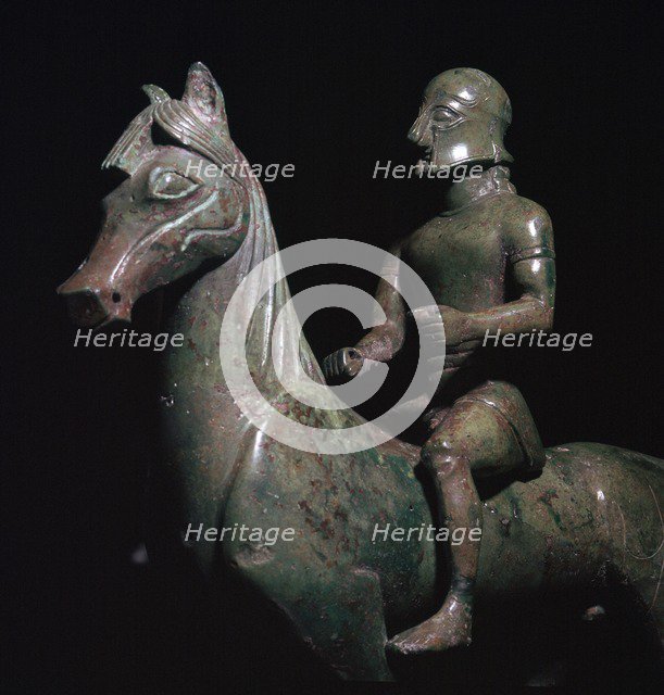 Detail of a Greek bronze of a horseman. Artist: Unknown