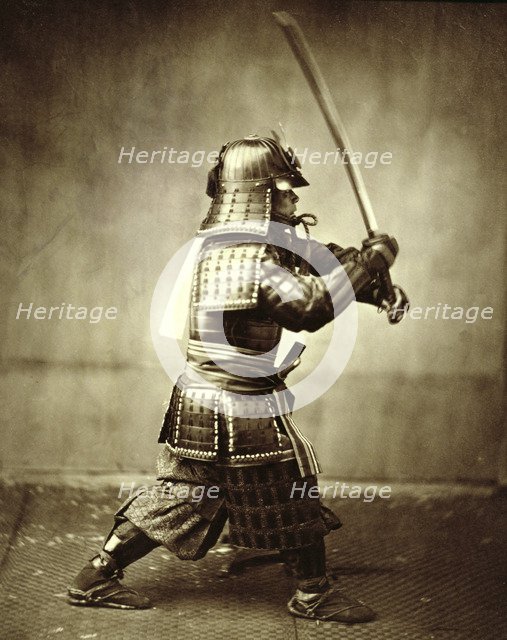 Samurai with raised sword, c1860. Artist: Felice Beato