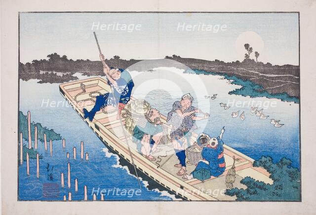 Ferry boat crossing the Sumida River, from the album "Friends of the Three Capitals..., 1832. Creator: Totoya Hokkei.