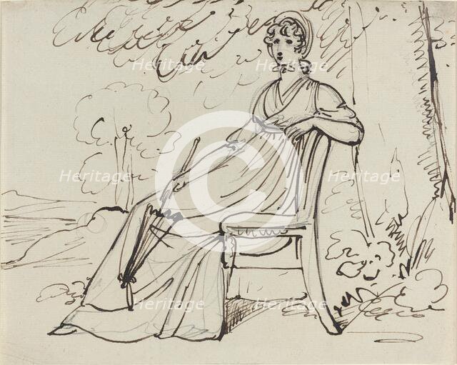 A Lady Seated with a Parasol, on or after 1794. Creator: Samuel Woodforde.