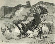 Railroad Accident in Montparnasse station in Paris, entering the train at high speed and jumping …