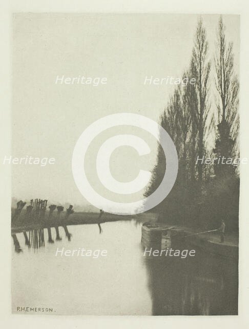 Poplars and Pollards on the Lea, Near Broxbourne, 1880s. Creator: Peter Henry Emerson.