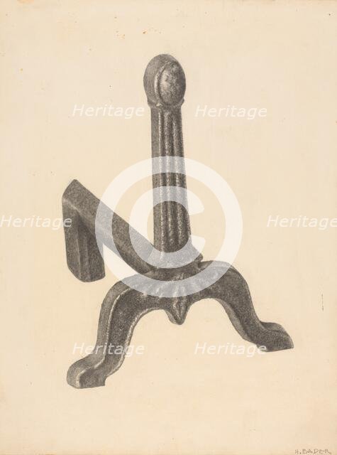 Andiron (one of pair), c. 1938. Creator: Herman Bader.