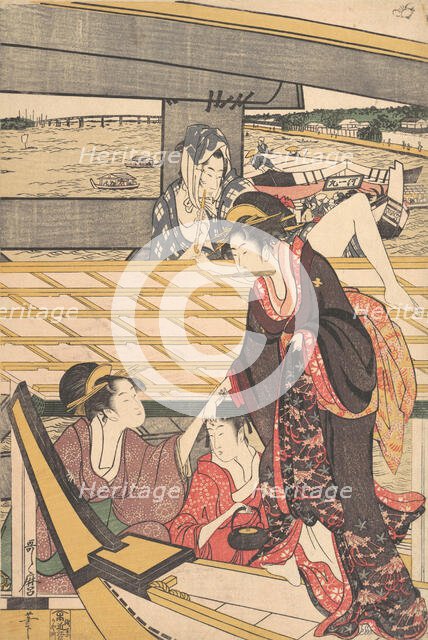 Pleasure Parties in Boats on the Sumida River under the Ryogoku Bridge, ca. 1796. Creator: Kitagawa Utamaro.