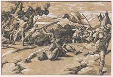 David and Goliath, ca. 1520-27. Creator: Ugo da Carpi.
