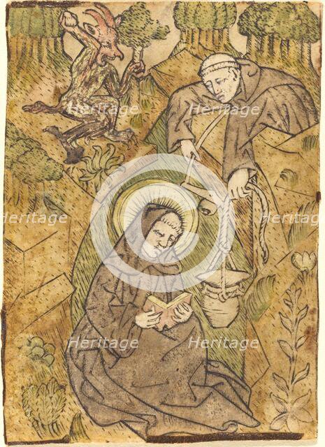 Saint Benedict and the Monk Romanus, c. 1440/1450. Creator: Master of St. Wolfgang.