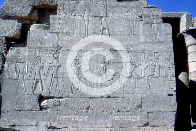 Reliefs of Rameses II with various gods, Temple of Rameses II, Luxor, Egypt, c1250 BC. Artist: Unknown