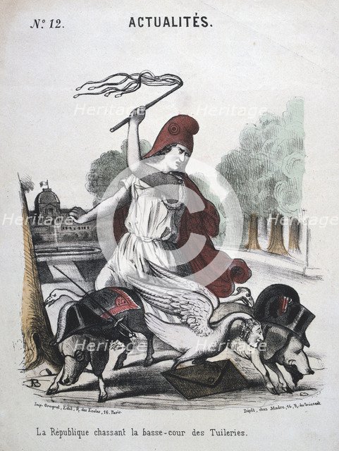 'La Republique Chassant la Basse-cour des Tuilleries', allegorical cartoon, 1870-1871. Artist: Anon