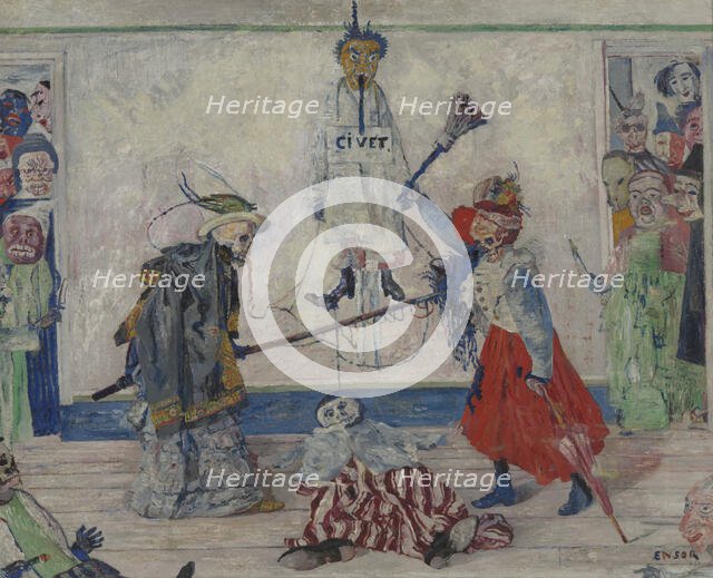 Skeletons Fighting over the Body of a Hanged Man, 1891. Creator: James Ensor.