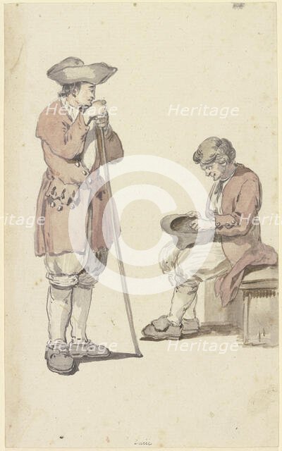 A young and an old Swiss farmer, the young one standing with a staff, the old one sitting, c1771-72. Creator: Georg Melchior Kraus.
