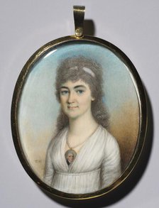 Portrait of a Woman Wearing a Miniature, c. 1780. Creator: Thomas Hazlehurst (British, c. 1740-c. 1821).