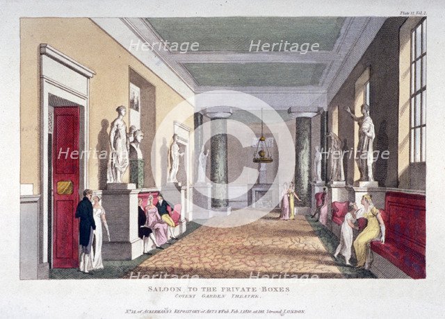 Room off the private boxes, Covent Garden Theatre, Bow Street, Westminster, London, 1810. Artist: Anon