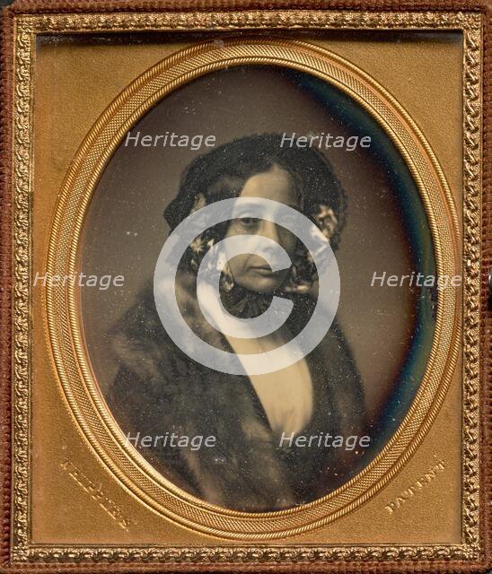 Portrait of a Middle-aged Woman in Bonnet and Fur Wrap, 1846-1853. Creator: John Adams Whipple.