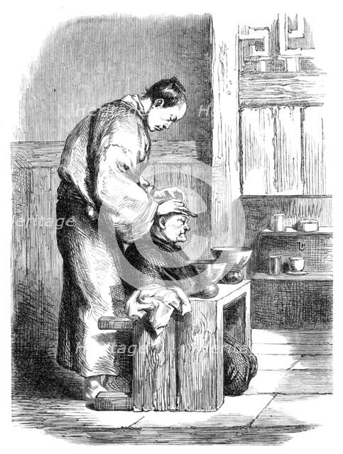 A Japanese barber - from a sketch by our special artist, 1864. Creator: Unknown.