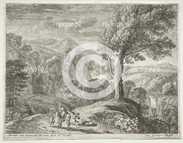 The Large Tree and the Cascade, c. 1652-1654. Creator: Herman van Swanevelt (Dutch, c. 1600-1655).