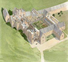 Aerial view of Lilleshall Abbey, circa late 15th century, (c1990-2010). Artist: Terry Ball.