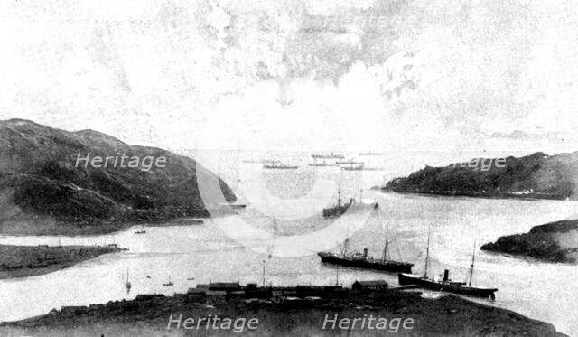 The Chinese Crisis: entrance to Port Arthur, occupied by the Russian Squadron, 1898. Creator: Unknown.